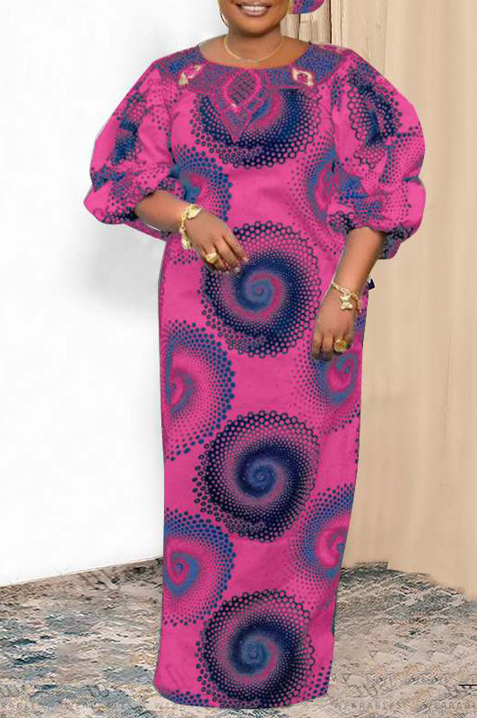 Vintage Long Lantern Sleeve Printed Sundress Casual Loose Party Maxi Dress