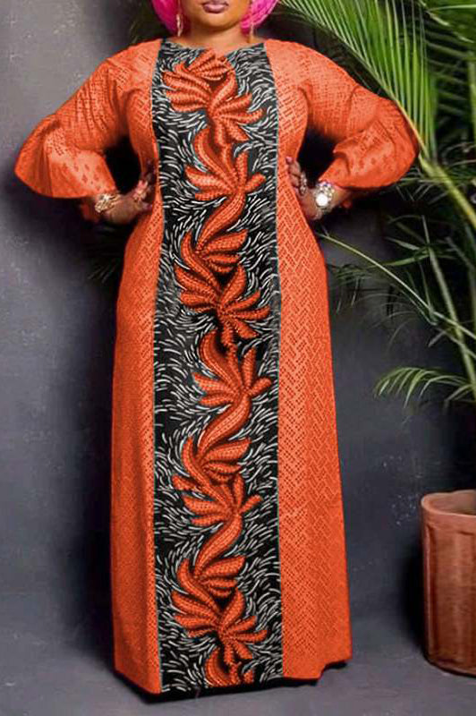 Vintage Printed Sundress 3/4 Fare Sleeve Maxi Dress