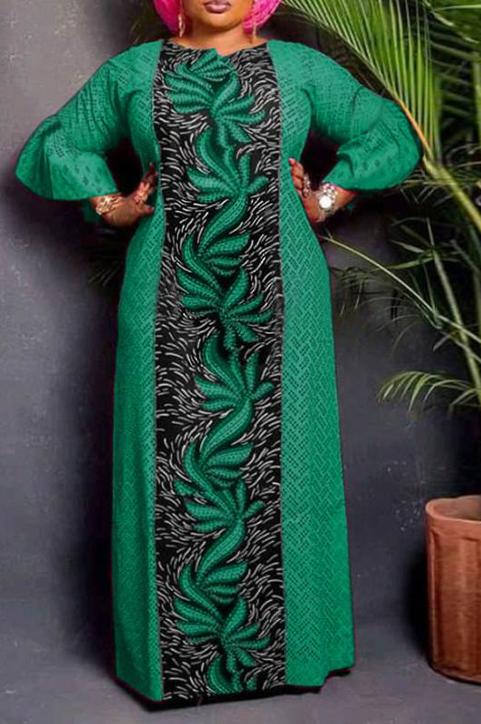 Vintage Printed Sundress 3/4 Fare Sleeve Maxi Dress
