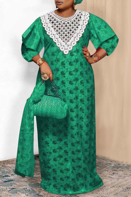 Vintage Printed Ruffled Maxi Dress