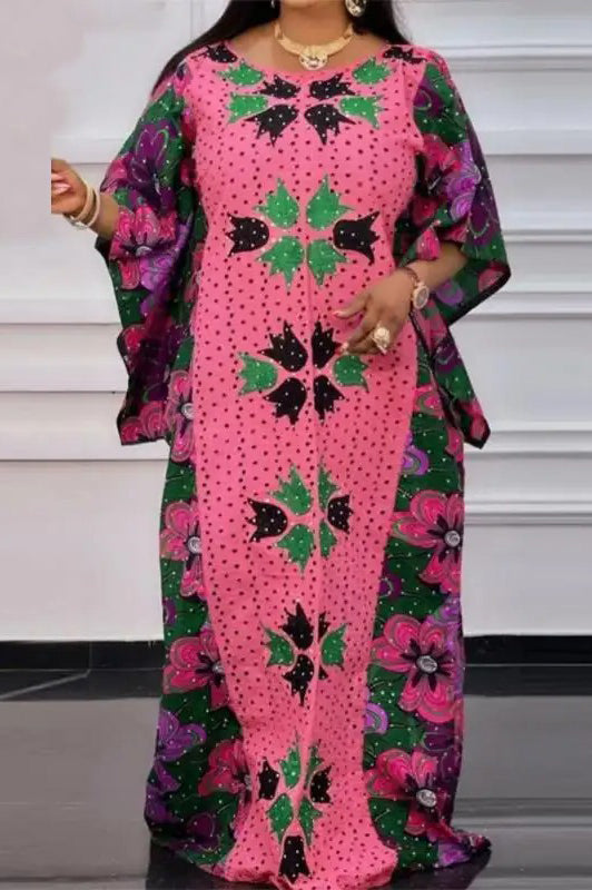 Elegant Ruffle Sleeve Floral Printed Casual Plus Size Maxi Dress