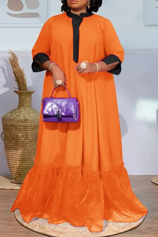 Elegant Color Patchwork Casual Loose Maxi Dress