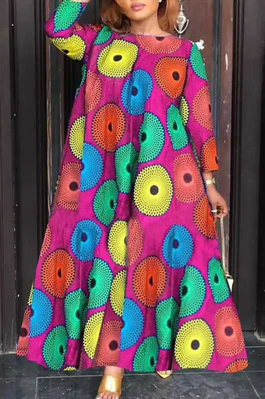Vintage Printed Casual Loose Plus Size Maxi Dress