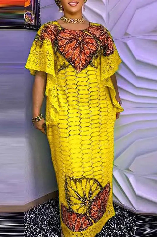 Sexy Bat-wing Sleeve Party Fashion Printed Casual Oversized Maxi Dress