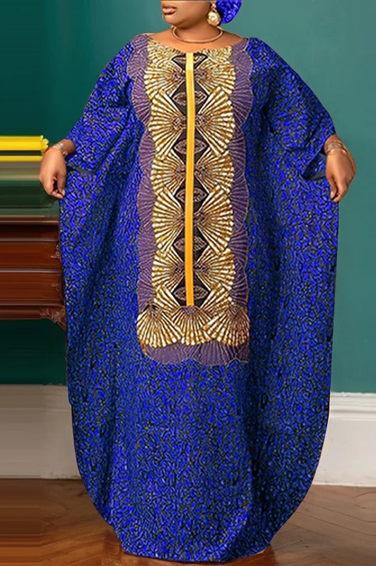 Elegant Printed Casual Loose Bat-wing Sleeve Round Neck Oversized Maxi Dress
