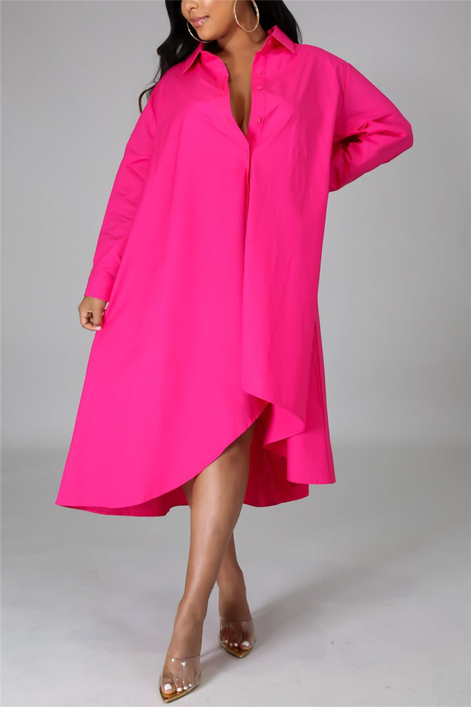 Fashion Casual Regular Sleeve Long Sleeve Turndown Collar Shirt Dress Knee Length Solid Dresses