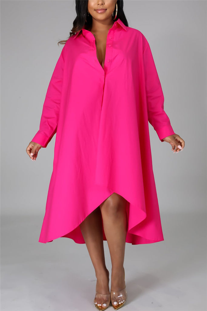 Fashion Casual Regular Sleeve Long Sleeve Turndown Collar Shirt Dress Knee Length Solid Dresses