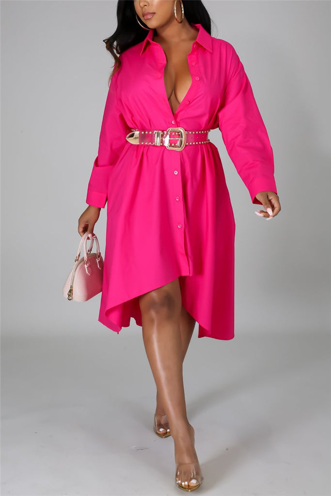 Fashion Casual Regular Sleeve Long Sleeve Turndown Collar Shirt Dress Knee Length Solid Dresses