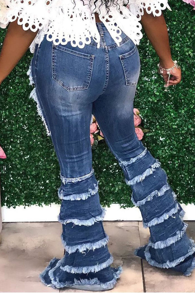 Sexy Solid Ripped High Waist Regular Denim