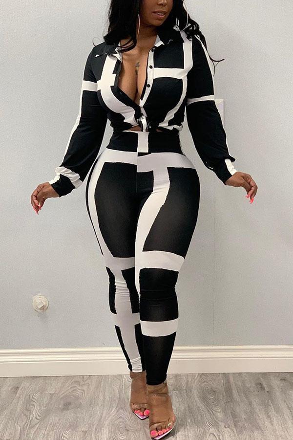 Casual Striped Two Piece Suits Print pencil Long Sleeve