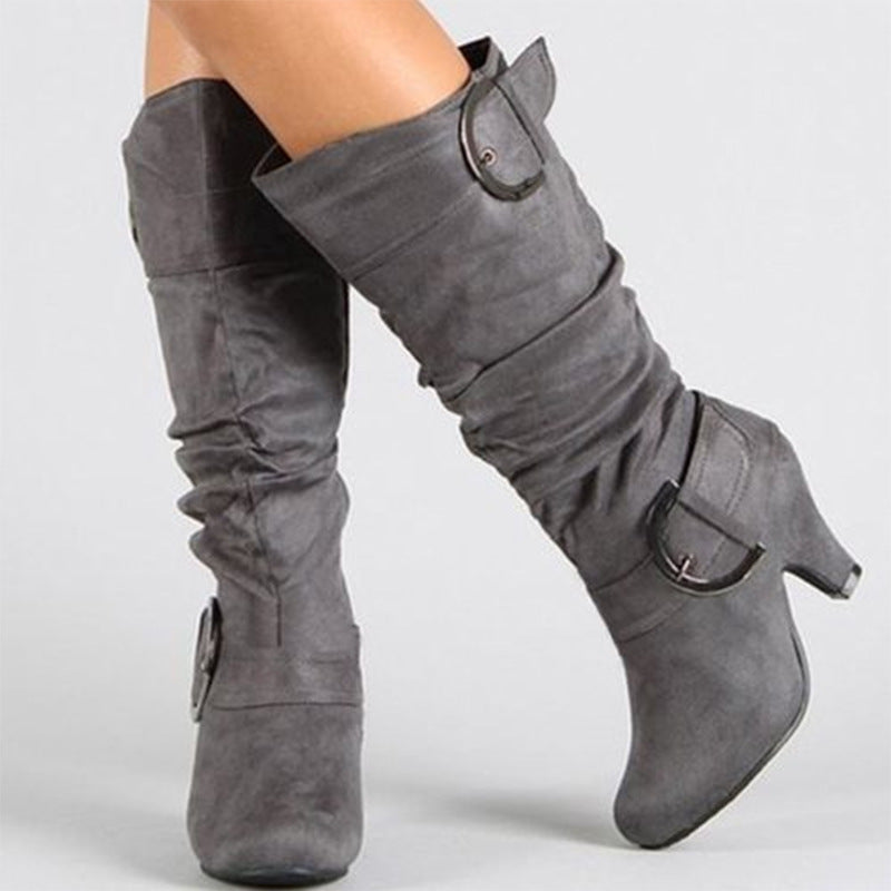 Fashion Casual Solid Color Pointed Keep Warm High Boots