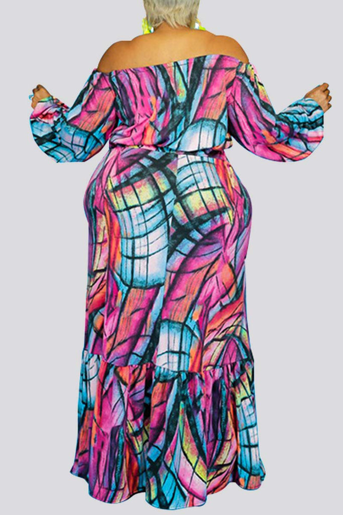 Sexy Casual Print Basic Off the Shoulder Plus Size Two Pieces