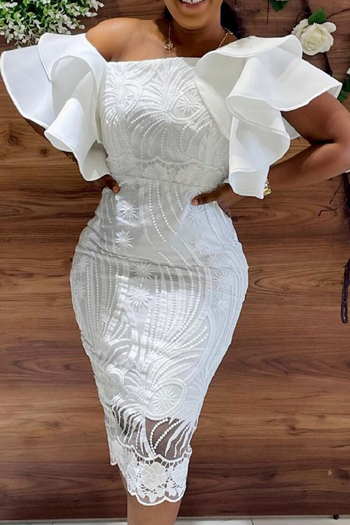 Sexy Solid Lace Off the Shoulder Pencil Skirt Dresses