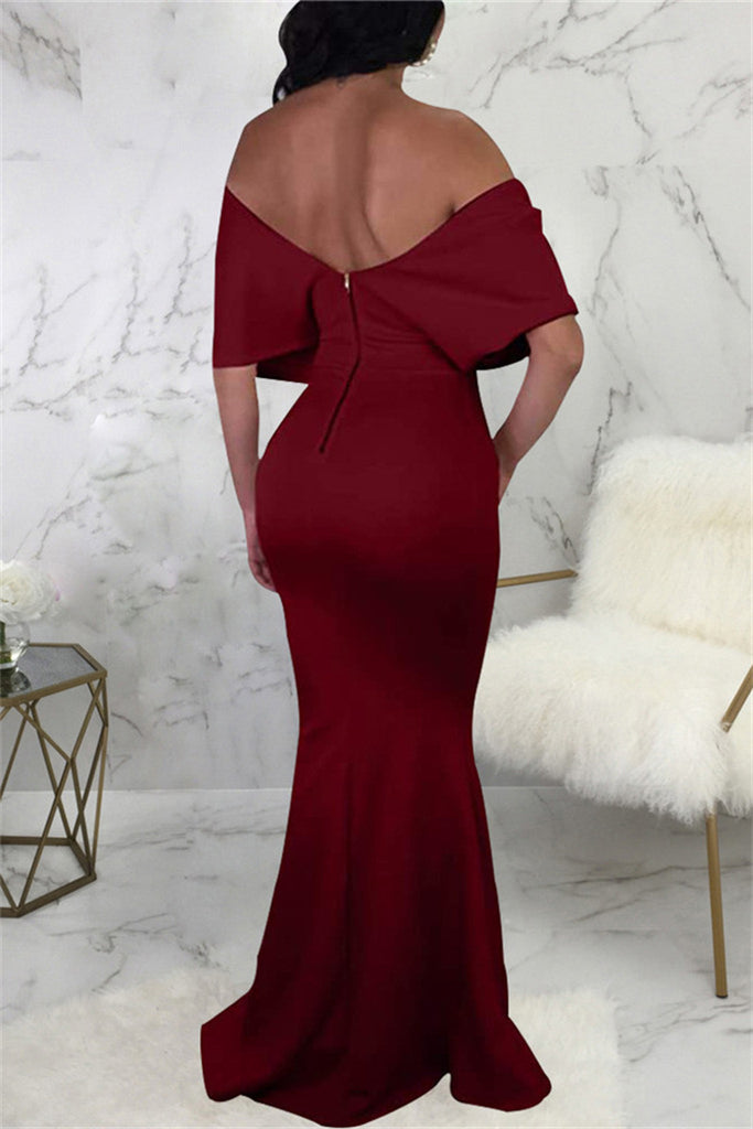 Fashion Sexy Solid Backless V Neck Evening Dress