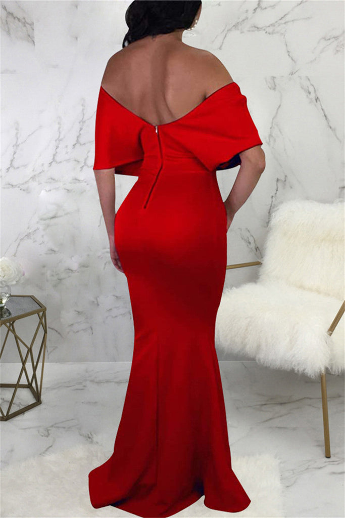 Fashion Sexy Solid Backless V Neck Evening Dress