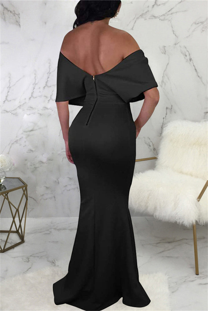 Fashion Sexy Solid Backless V Neck Evening Dress