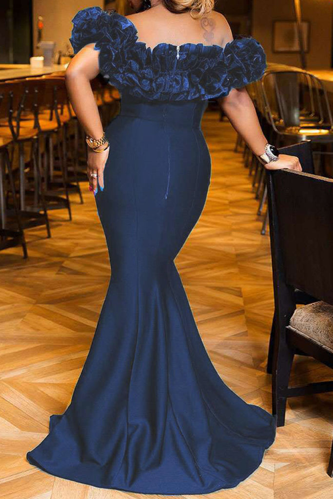 Fashion Sexy Solid Patchwork Backless Off the Shoulder Evening Dress