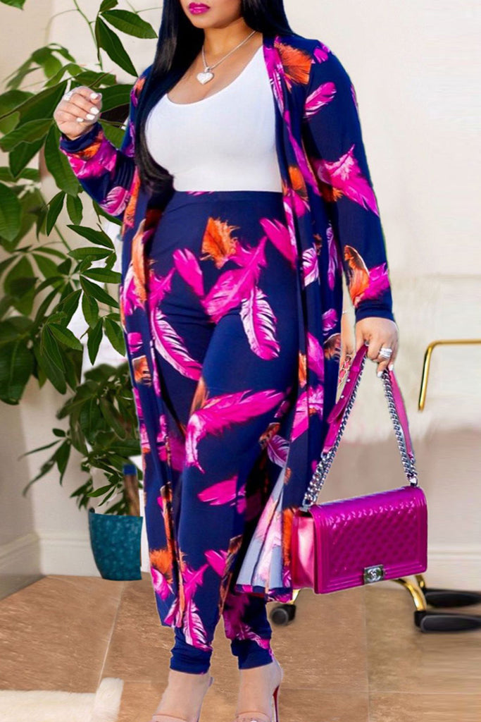 Fashion Casual Street Vacation Print Printing cardigan Plus Size Two Pieces