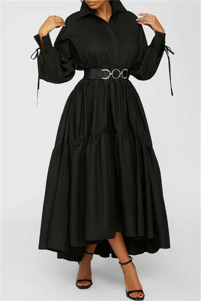 Fashion Casual Plus Size Solid Basic Turndown Collar Shirt Dress (Without Belt)