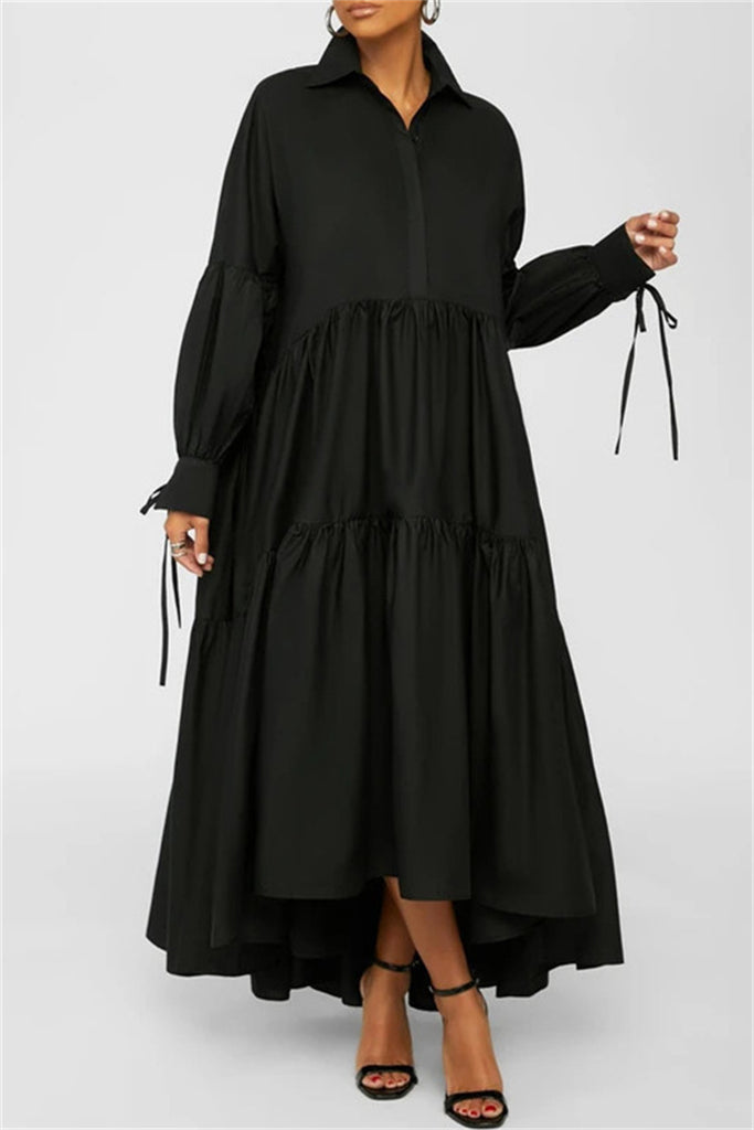 Fashion Casual Plus Size Solid Basic Turndown Collar Shirt Dress (Without Belt)