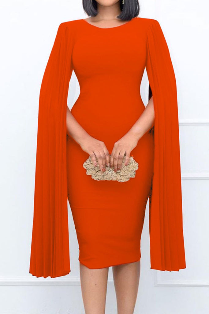 Elegant Solid Patchwork Fold Asymmetrical O Neck One Step Skirt Dresses