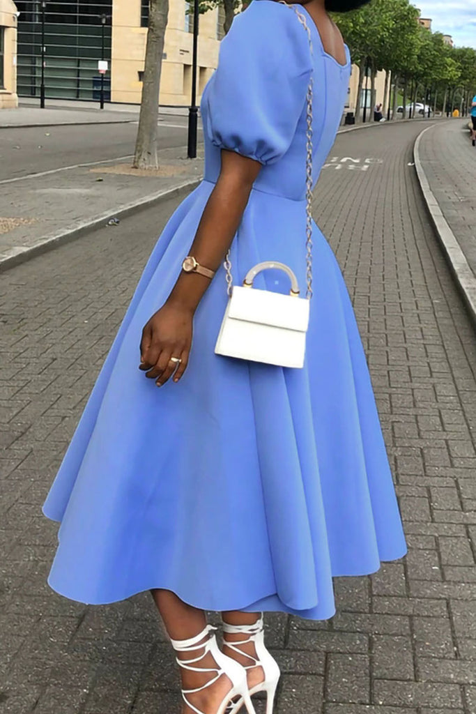 Elegant Solid Patchwork Square Collar Evening Dress Dresses