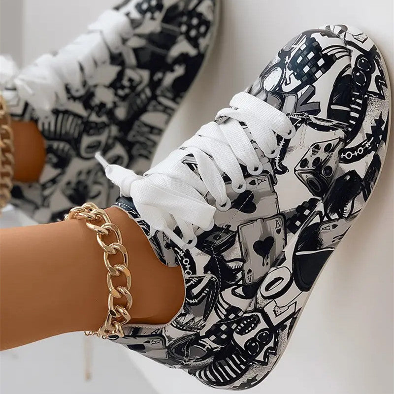 Fashion Casual Bandage Graffiti Round Comfortable Out Door Shoes