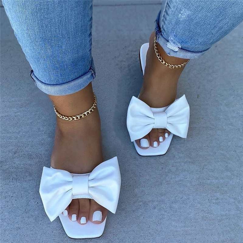 Fashion Casual Patchwork Solid Color With Bow Square Comfortable Shoes