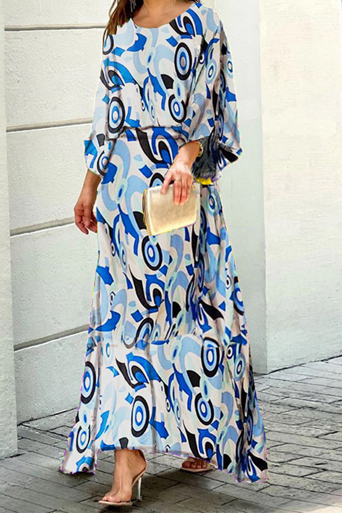 Fashion Print Patchwork O Neck Straight Dresses