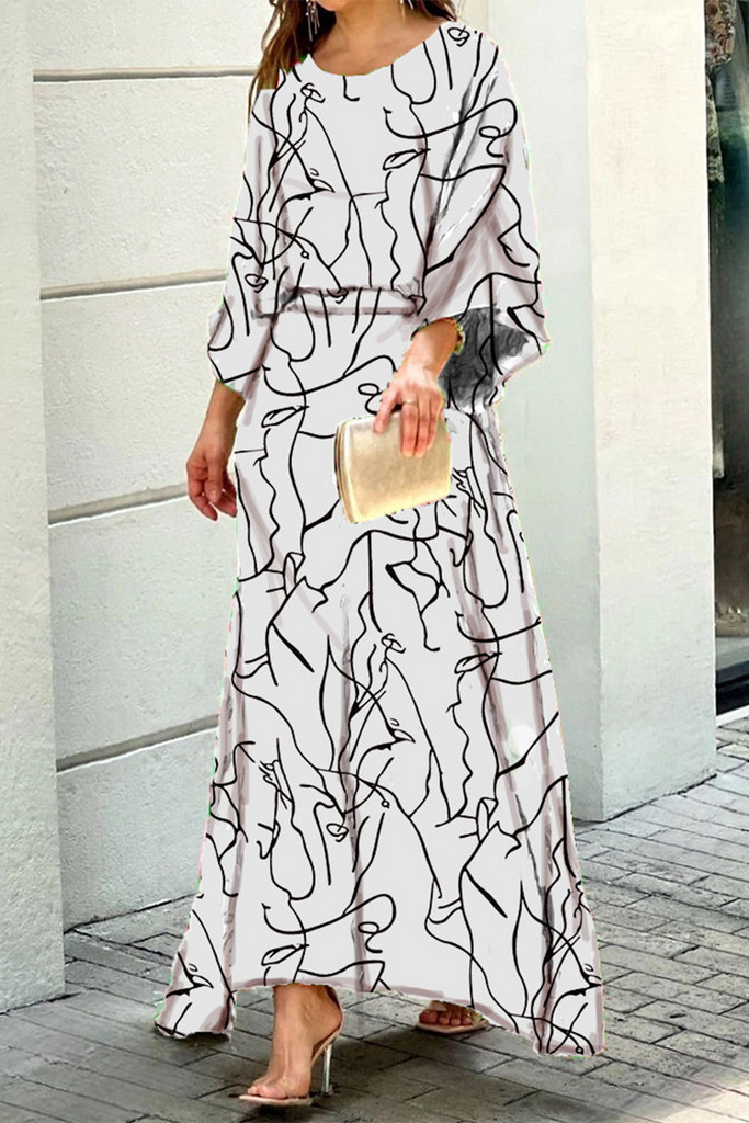 Fashion Print Patchwork O Neck Straight Dresses