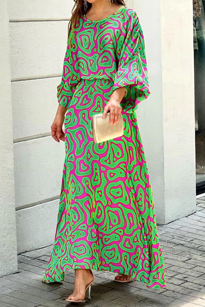 Fashion Print Patchwork O Neck Straight Dresses