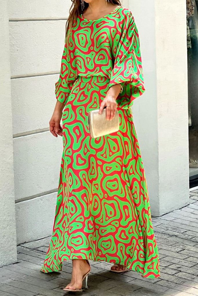 Fashion Print Patchwork O Neck Straight Dresses