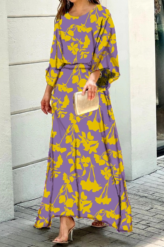 Fashion Print Patchwork O Neck Straight Dresses