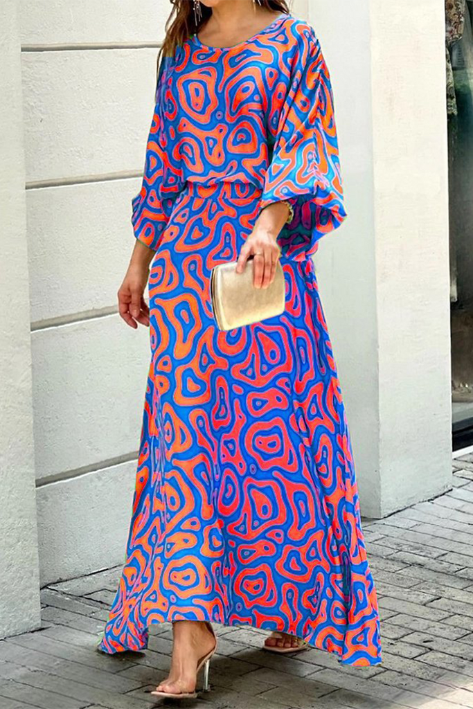 Fashion Print Patchwork O Neck Straight Dresses