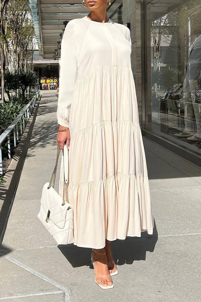 Casual Solid Patchwork Fold O Neck Straight Dresses