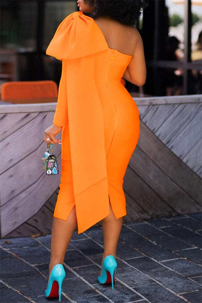 Fashion Casual Solid Patchwork Backless Oblique Collar Long Sleeve Dresses