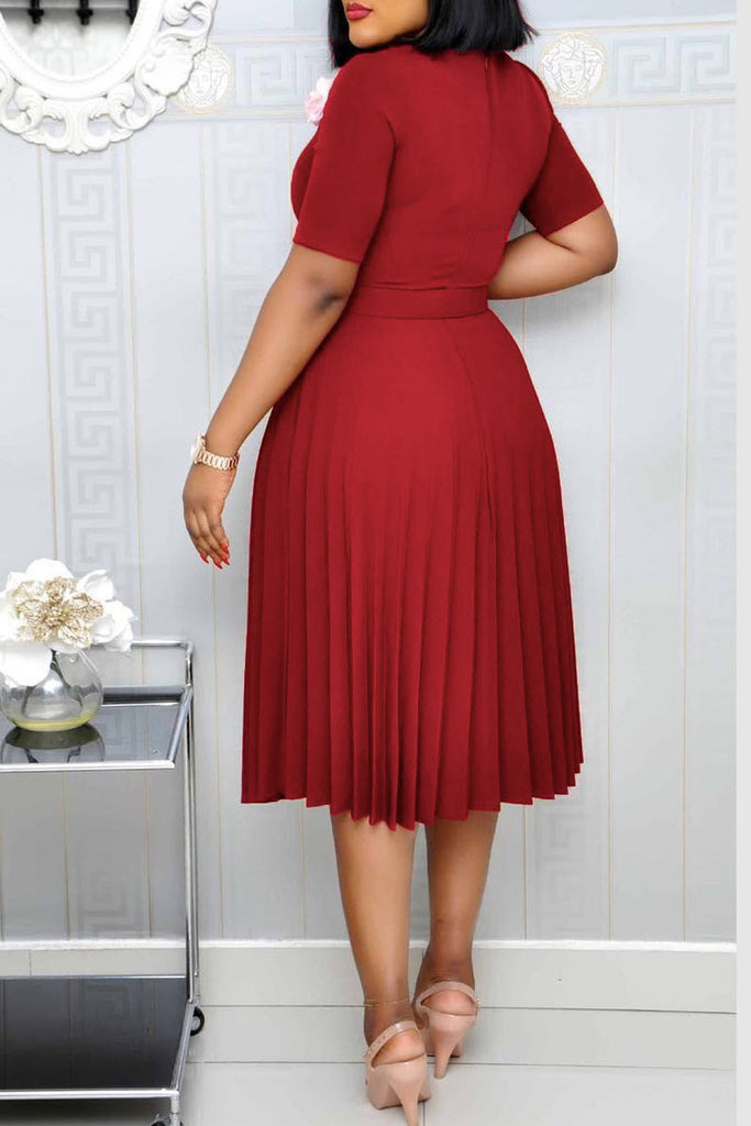 Casual Solid Patchwork Tear With Belt O Neck A Line Dresses