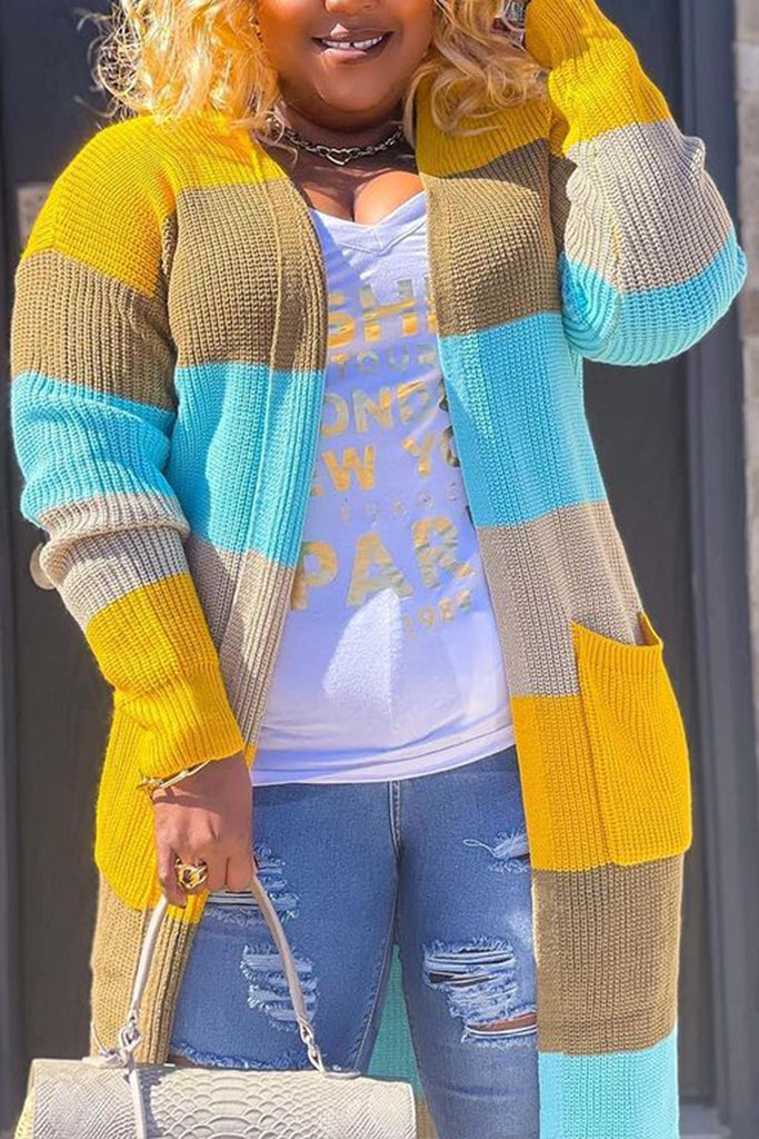 Plus Size Daily Striped Cardigan