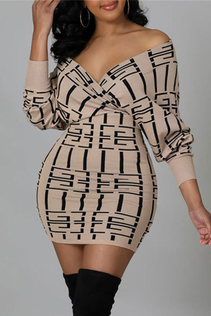 Casual Print Patchwork V Neck Long Sleeve Dresses