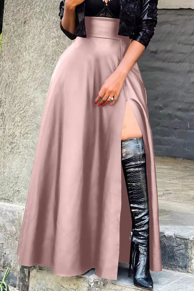 Sexy Solid Patchwork Slit Straight High Waist Type A Solid Color Bottoms