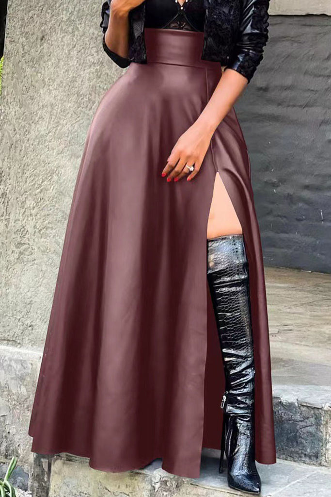 Sexy Solid Patchwork Slit Straight High Waist Type A Solid Color Bottoms