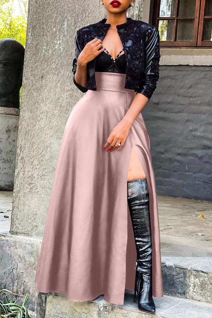 Sexy Solid Patchwork Slit Straight High Waist Type A Solid Color Bottoms