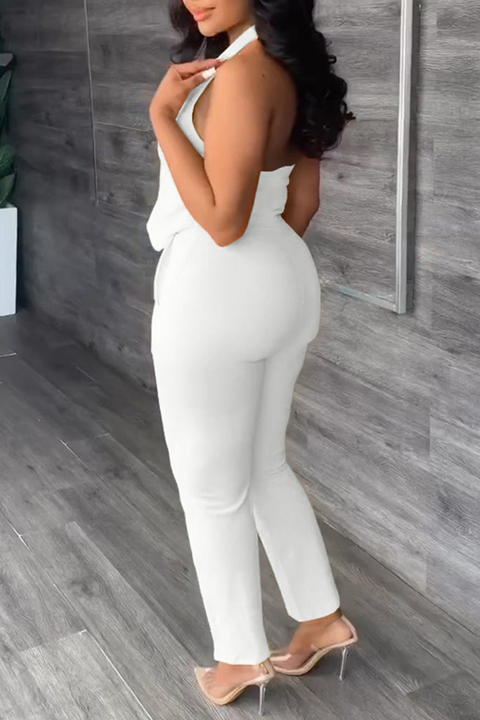Casual Solid Backless Halter Sleeveless Two Pieces