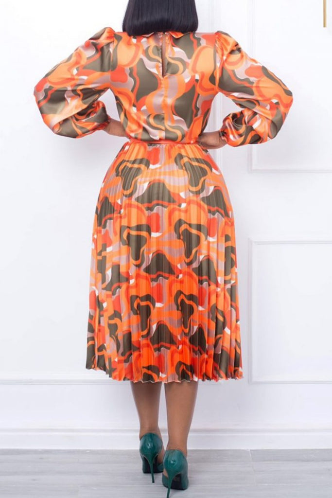 Casual Print Patchwork Turndown Collar Long Sleeve Dresses (Without Belt)