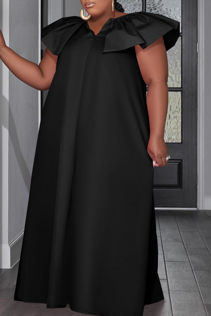 Casual Solid Basic V Neck One Step Skirt Plus Size Dresses