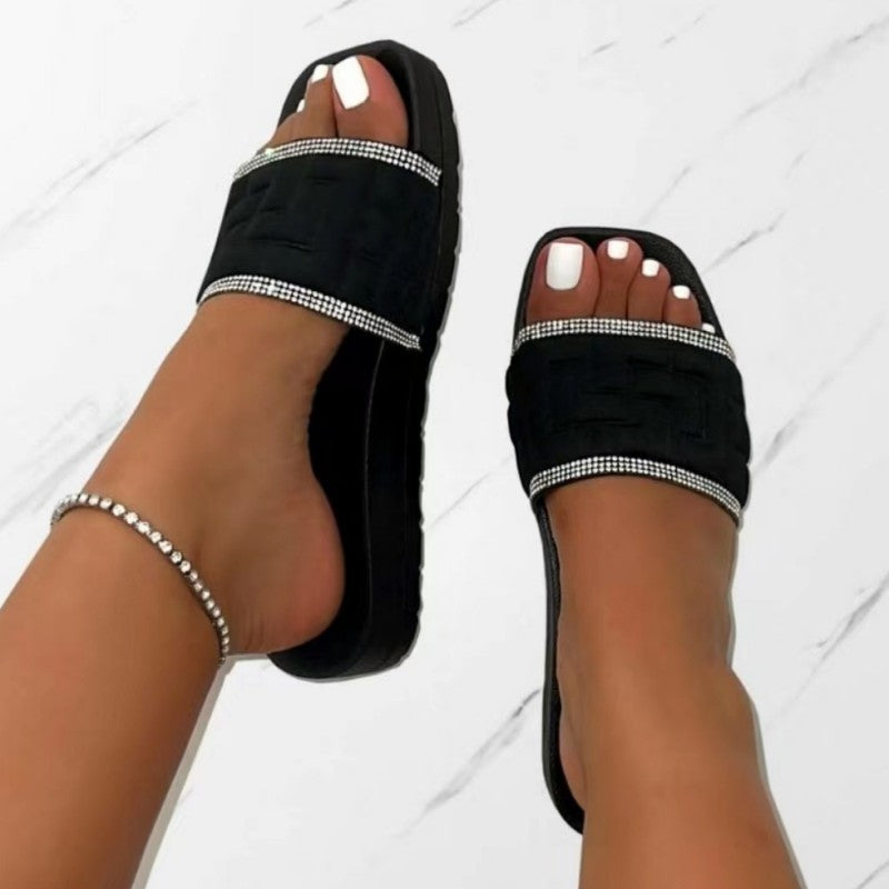 Casual Patchwork Solid Color Rhinestone Square Comfortable Shoes