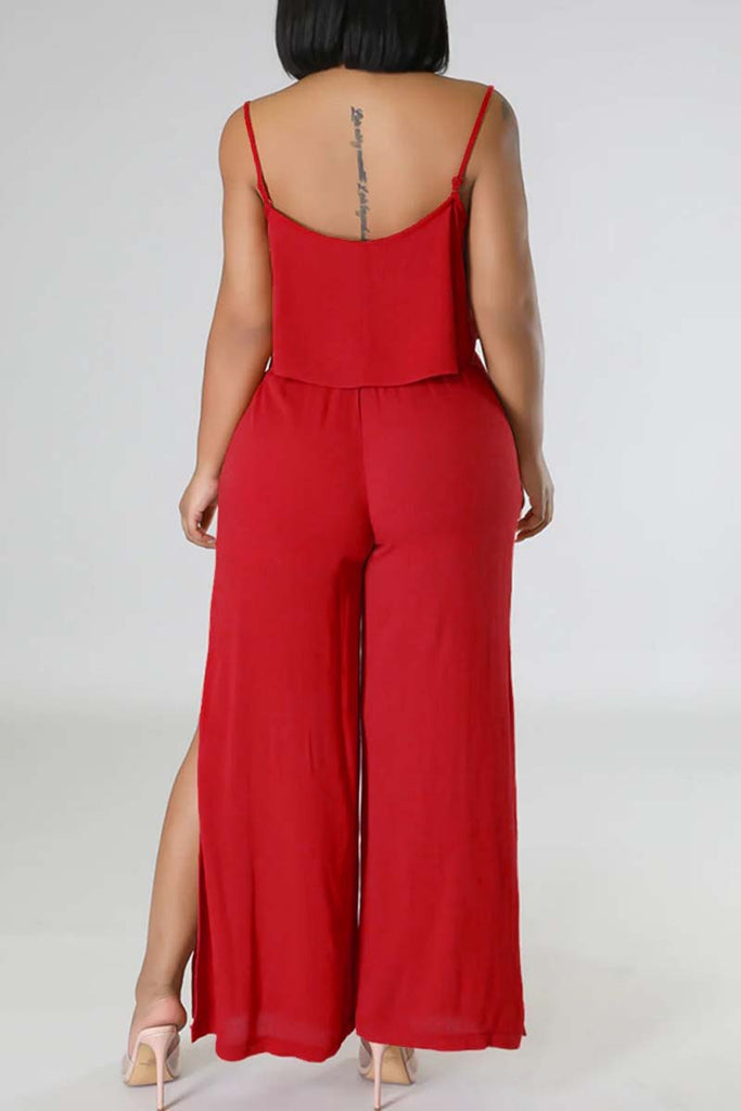 Sexy Casual Solid Backless Spaghetti Strap Sleeveless Two Pieces