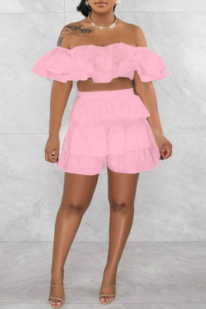 Sexy Casual Solid Patchwork Backless Off the Shoulder Short Sleeve Two Pieces