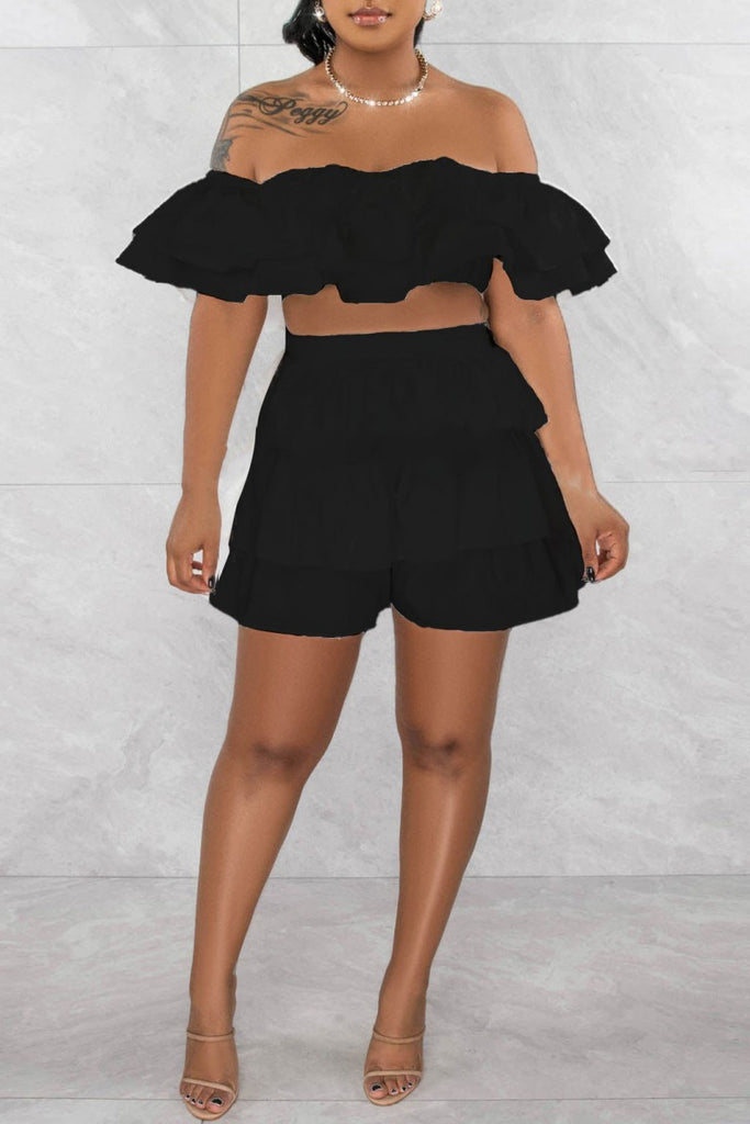 Sexy Casual Solid Patchwork Backless Off the Shoulder Short Sleeve Two Pieces
