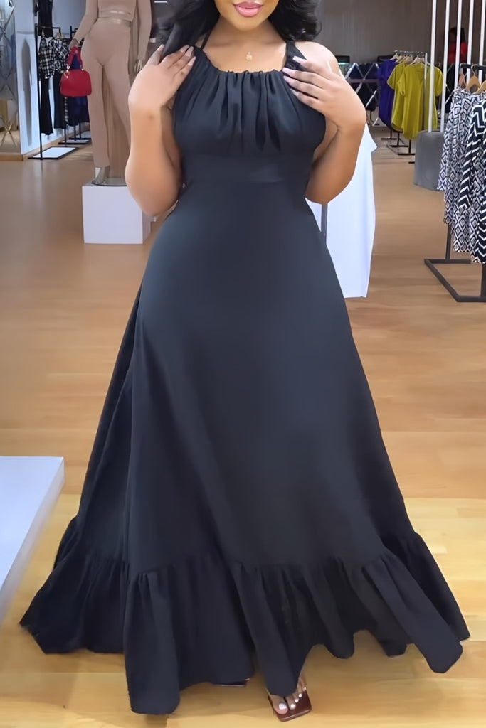 Sexy Casual Solid Bandage Backless O Neck Long Dress Dresses